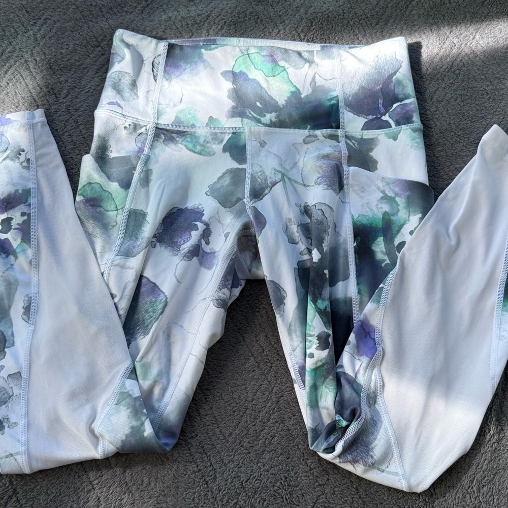 Athleta Abstract Print Leggings - White, Green, Purple